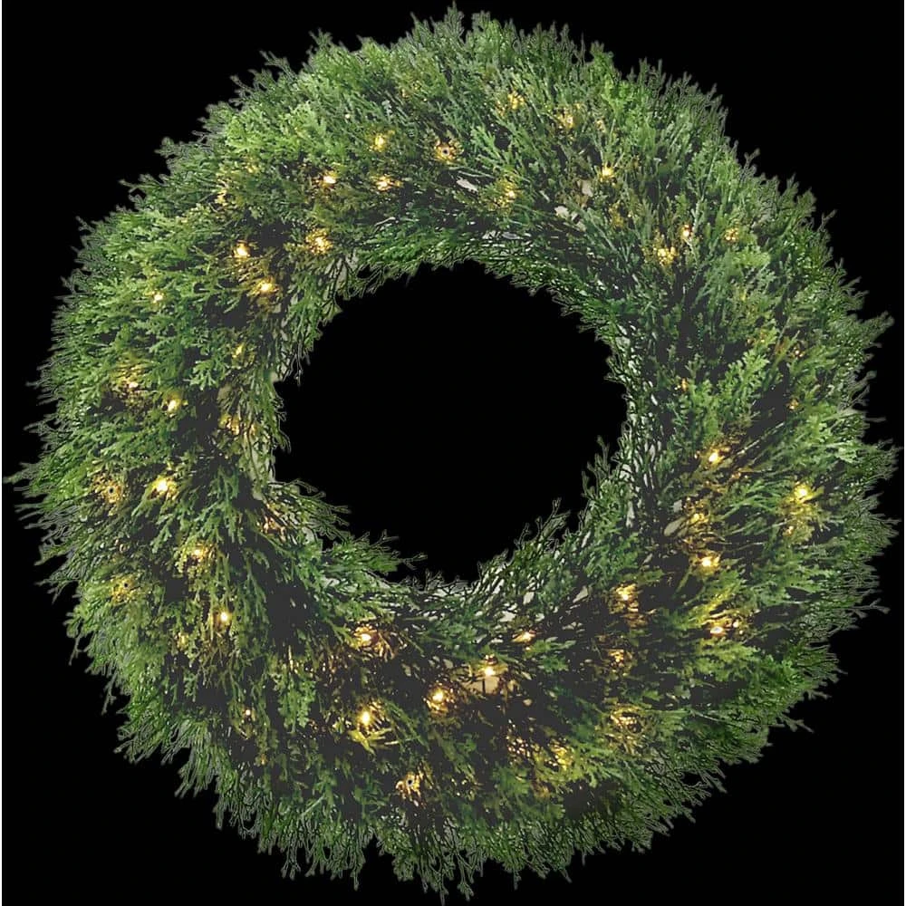 24 In. Dia. Wreath Cedar 70 LED Warm White Lights Battery Operation 4 24 In. Dia. Wreath Cedar 70 LED Warm White Lights Battery Operation - Image 2