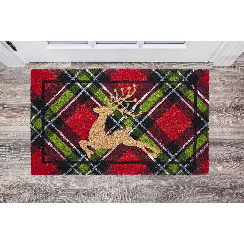 Holiday Plaid Multicolor 18 In. X 30 In. Coir Outdoor Doormat 6 Holiday Plaid Multicolor 18 In. X 30 In. Coir Outdoor Doormat - Image 4