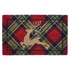 Holiday Plaid Multicolor 18 In. X 30 In. Coir Outdoor Doormat