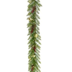 9 Ft. X 10 In. Glittery Gold Dunhill Fir Garland With Red Berries, Gold Edged Cones, Gold Ornaments