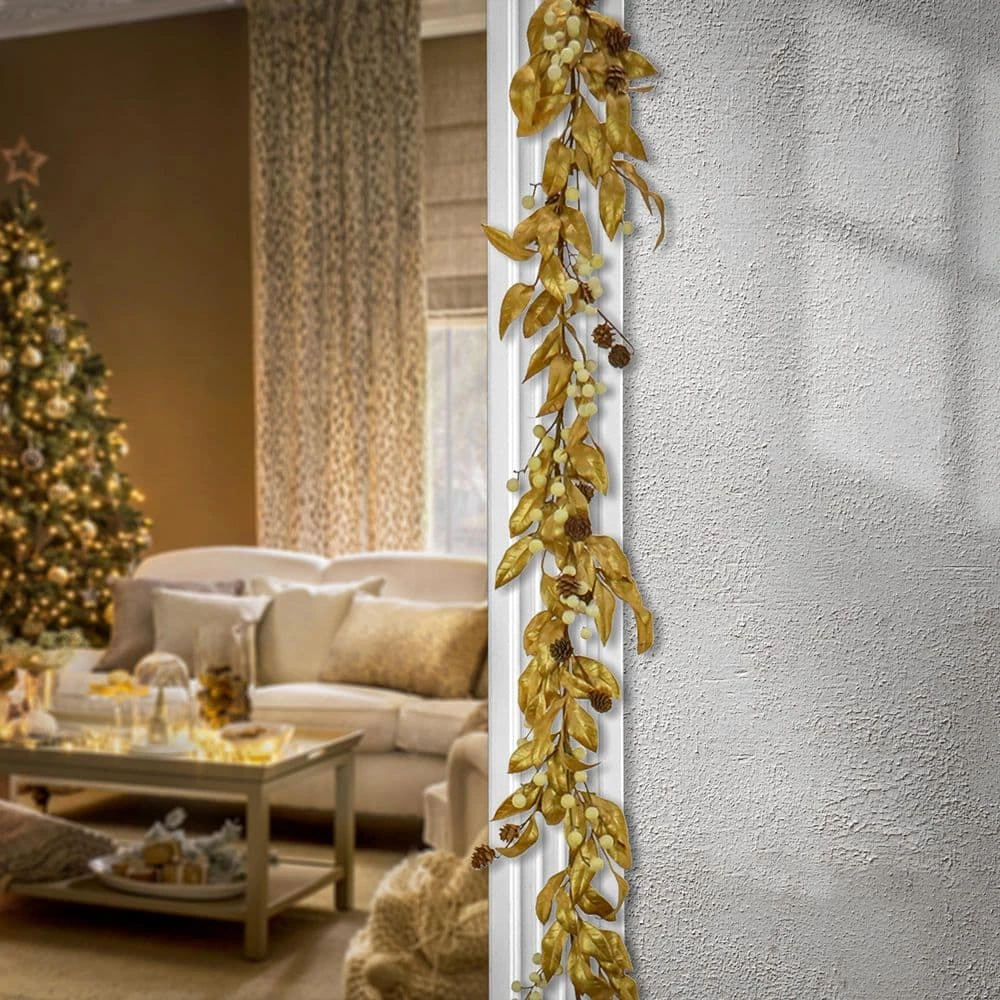 9 Ft. HGTV Home Collection Metallic Gold Laurel Garland 6 9 Ft. HGTV Home Collection Metallic Gold Laurel Garland - Image 4