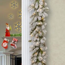 9 Ft. Snowy Sheffield Spruce Artificial Christmas Garland With Twinkly LED Lights 9 9 Ft. Snowy Sheffield Spruce Artificial Christmas Garland With Twinkly LED Lights -Christmas Decor Shop national tree company christmas garland pesl3 300t 9b s c3 1000