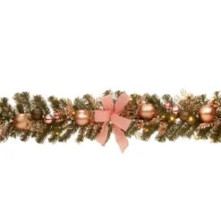 72 In. Decorated Pine Garland With Bow, Gold Ornaments, Berries And LED