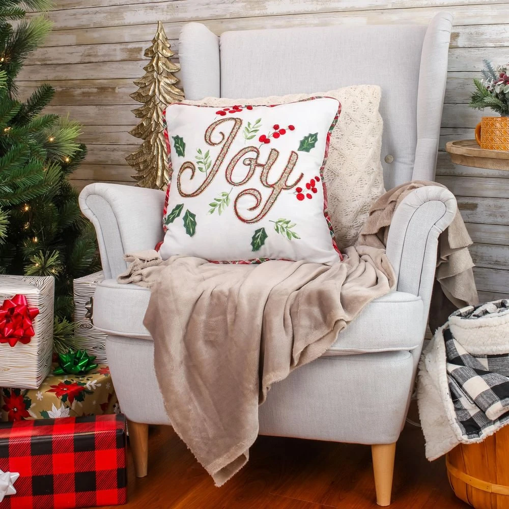 18 In. HGTV Home Collection Embroidered "Joy" Christmas Pillow 7 18 In. HGTV Home Collection Embroidered "Joy" Christmas Pillow - Image 5