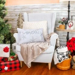 14x22 In. Coastal "Merry" Embroidered Pillow -Christmas Decor Shop national tree company christmas textiles hgt93 tcc25688a 31 1000