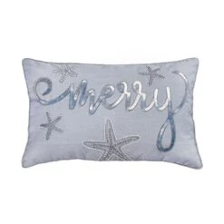 14x22 In. Coastal "Merry" Embroidered Pillow