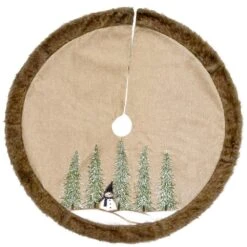 48 " Alpine Collection Snowman And Pines Christmas Tree Skirt
