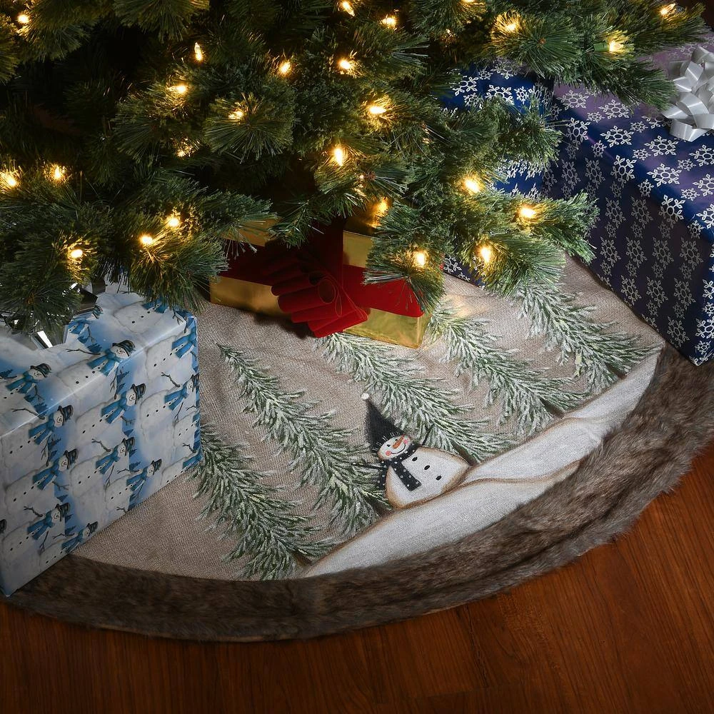 48 " Alpine Collection Snowman And Pines Christmas Tree Skirt 4 48 " Alpine Collection Snowman And Pines Christmas Tree Skirt - Image 2