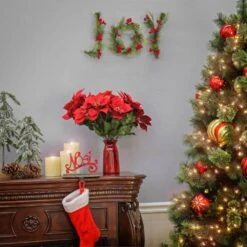 5 In. Red/Green HGTV Home Collection Evergreen JOY Hanging Wall Decoration -Christmas Decor Shop national tree company christmas wall decorations hgt97 z2551059a 31 1000