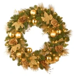 Decorative Collection Elegance Spruce 24 In. Artificial Wreath With Battery Operated Warm White LED Lights
