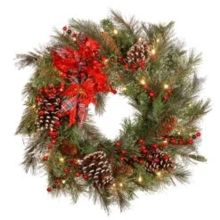 24 In. Decorative Collection Tartan Plaid Artificial Wreath With Battery Operated Warm White LED Lights