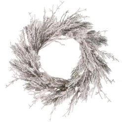 24 In. Pre-Lit Snowy Twig Artificial Christmas Wreath With Battery Operated LED Lights -Christmas Decor Shop national tree company christmas wreaths dc13 316l 24w b fa 1000