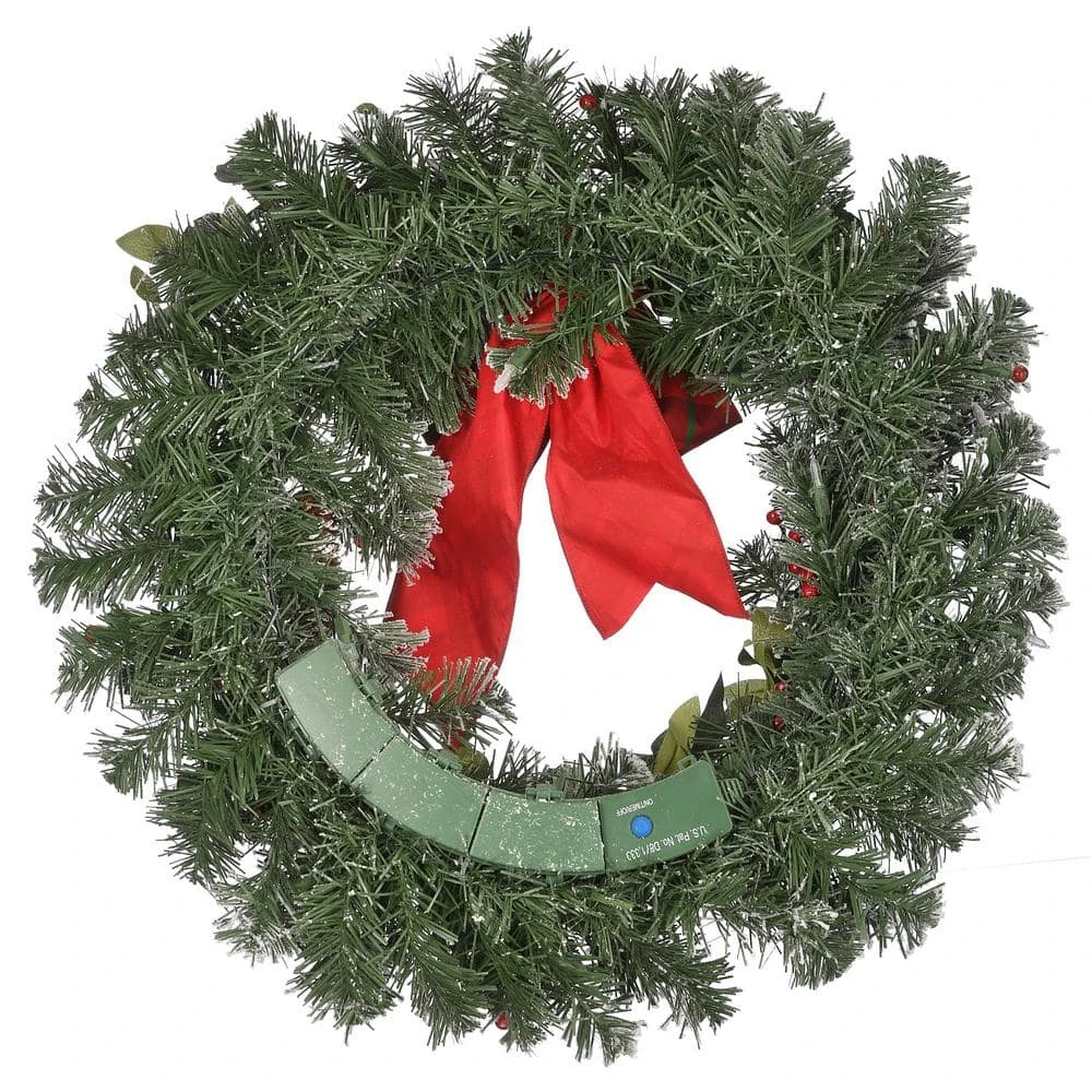 24 In. General Store Snowy Artificial Christmas Wreath With LED Lights And Bow 6 24 In. General Store Snowy Artificial Christmas Wreath With LED Lights And Bow - Image 4