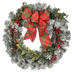 24 In. General Store Snowy Artificial Christmas Wreath With LED Lights And Bow 11 24 In. General Store Snowy Artificial Christmas Wreath With LED Lights And Bow -Christmas Decor Shop national tree company christmas wreaths dc13 325l 24w b fa 1000