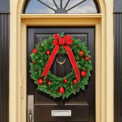 36 In. Battery Operated Mixed Fir Artificial Wreath With 100 Clear LED Lights -Christmas Decor Shop national tree company christmas wreaths dc3 186 36wb 1 31 1000