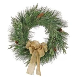 22 In. HGTV Home Collection Pre-Lit Black Tie Cedar Artificial Christmas Wreath