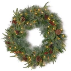 30 In. Colonial Artificial Wreath With Clear Lights