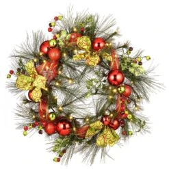 30 In. Artificial Christmas Wreath With 50-Battery Operated LED Lights