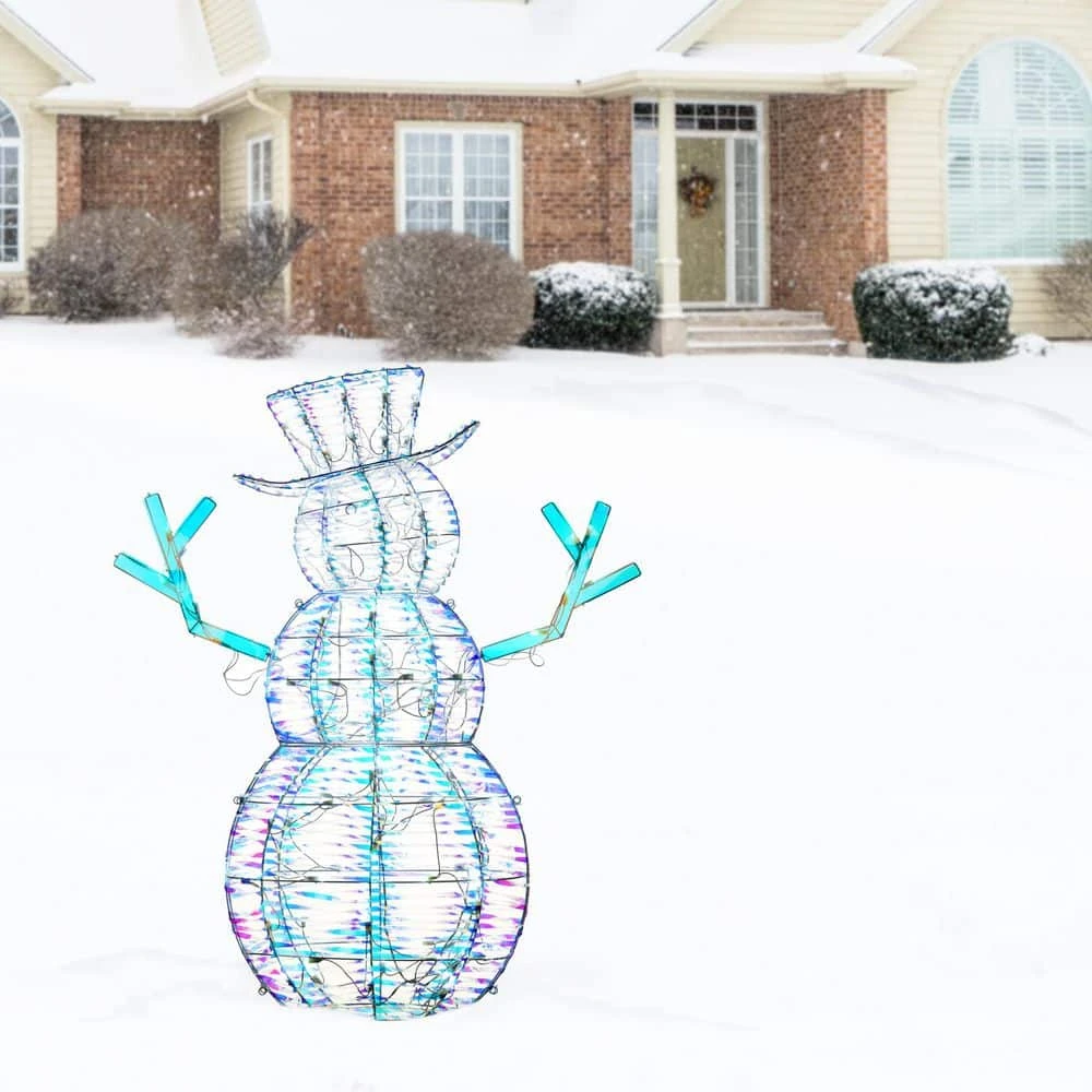 4 Ft. Pre-Lit Iridescent Snowman 8 4 Ft. Pre-Lit Iridescent Snowman - Image 6