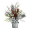 20 In. Unlit Holiday Winter Greenery With Pinecones And Gingham Plaid Bow Table Artificial Christmas Arrangement