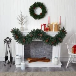 6 Ft. Pre-Lit Snow Dusted Artificial Christmas Garland With 50 Multi-Colored LED Lights, Berries And Pinecones -Christmas Decor Shop nearly natural christmas garland 4463 1f 1000