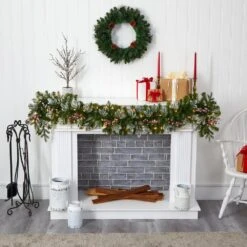 6 Ft. Pre-Lit Snow Tipped Artificial Christmas Garland With 50 Warm White LED Lights And Berries -Christmas Decor Shop nearly natural christmas garland 4464 31 1000