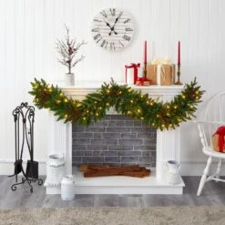 6 Ft. Pre-Lit Christmas Pine Artificial Garland With 50 Warm White LED Lights And Berries 11 6 Ft. Pre-Lit Christmas Pine Artificial Garland With 50 Warm White LED Lights And Berries -Christmas Decor Shop nearly natural christmas garland 4466 31 1000