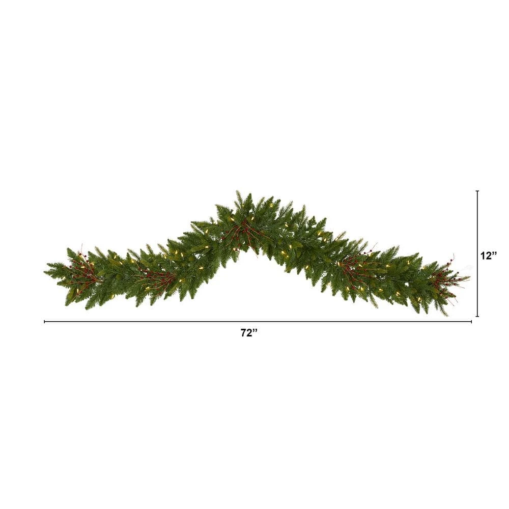 6 Ft. Pre-Lit Christmas Pine Artificial Garland With 50 Warm White LED Lights And Berries 4 6 Ft. Pre-Lit Christmas Pine Artificial Garland With 50 Warm White LED Lights And Berries - Image 2