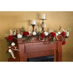 6 Ft. Hydrangea Garland With White Roses -Christmas Decor Shop nearly natural christmas garland 4900 40 1000