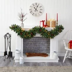 6 Ft. Battery Operated Pre-lit White Mountain Pine Artificial Garland With 35 White Warm LED Lights And Pinecones 15 6 Ft. Battery Operated Pre-lit White Mountain Pine Artificial Garland With 35 White Warm LED Lights And Pinecones -Christmas Decor Shop nearly natural christmas garland w1101 31 1000