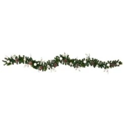 9 Ft. Battery Operated Pre-lit Ornament And Pinecone Artificial Christmas Garland With 50 Clear LED Lights -Christmas Decor Shop nearly natural christmas garland w1106 4f 1000