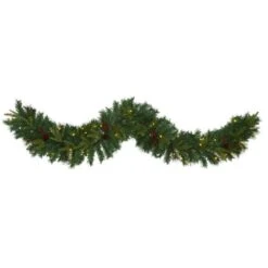6 Ft. Battery Operated Pre-lit Mixed Pine Artificial Christmas Garland With 35 Clear LED Lights, Berries And Pinecones