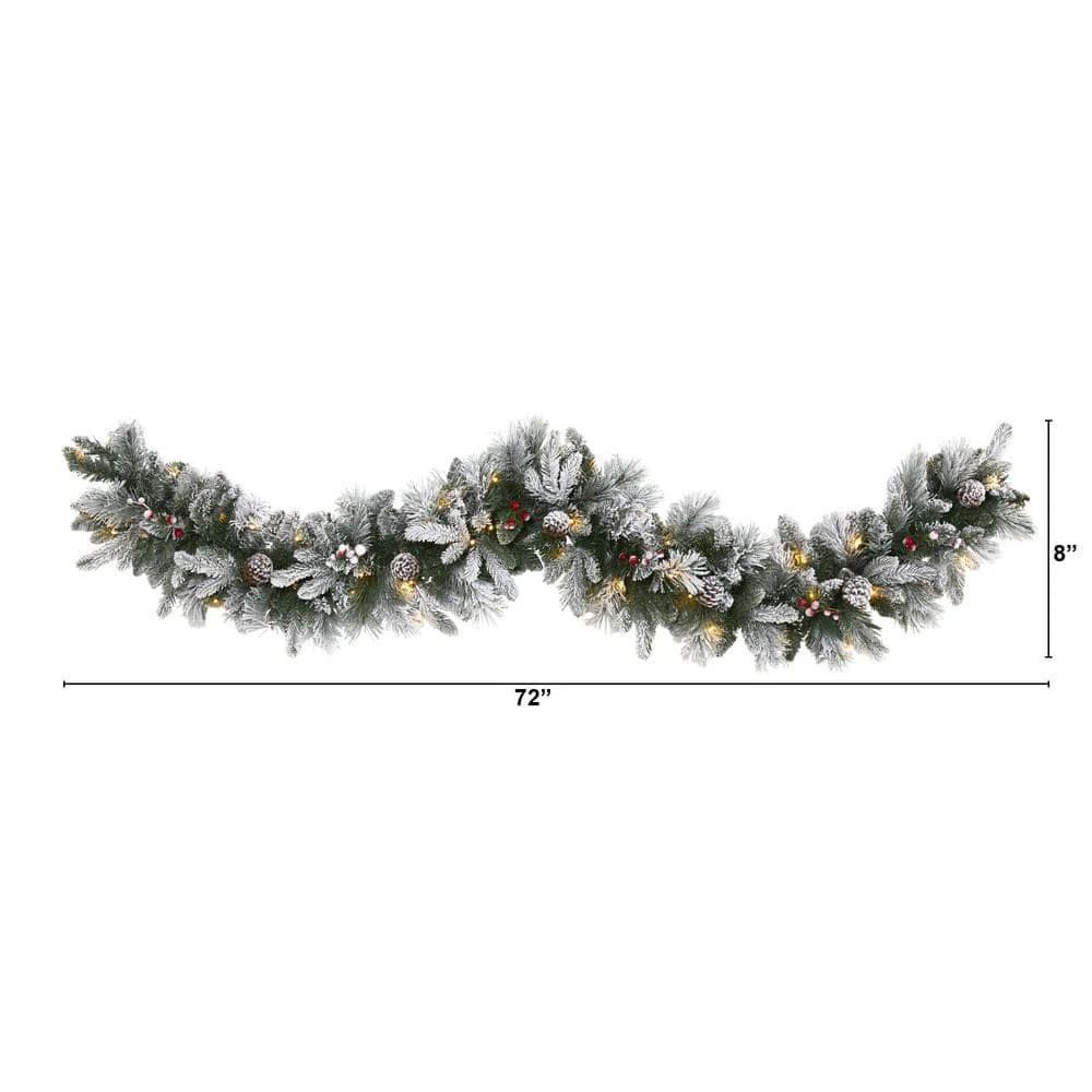 6 Ft. Battery Operated Pre-lit Flocked Mixed Pine Artificial Christmas Garland With 50 LED Lights, Pine Cones, Berries 5 6 Ft. Battery Operated Pre-lit Flocked Mixed Pine Artificial Christmas Garland With 50 LED Lights, Pine Cones, Berries - Image 3
