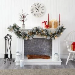 6 Ft. Battery Operated Pre-lit Flocked Mixed Pine Artificial Christmas Garland With 50 LED Lights, Pine Cones, Berries 8 6 Ft. Battery Operated Pre-lit Flocked Mixed Pine Artificial Christmas Garland With 50 LED Lights, Pine Cones, Berries -Christmas Decor Shop nearly natural christmas garland w1130 e1 1000