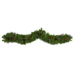 6 Ft. Pre-lit LED Colorado Fir Artificial Christmas Garland With 50 Multicolored LED Lights, Berries And Pinecones -Christmas Decor Shop nearly natural christmas garland w1298 4f 1000