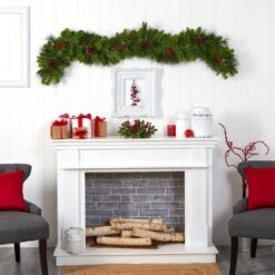 6 Ft. Pre-lit LED Colorado Fir Artificial Christmas Garland With 50 Multicolored LED Lights, Berries And Pinecones -Christmas Decor Shop nearly natural christmas garland w1298 fa 1000