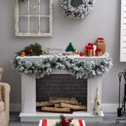 6 Ft. Pre-lit LED Flocked Artificial Christmas Garland With Pine Cones And 35 Warm White LED Lights -Christmas Decor Shop nearly natural christmas garland w1309 1f 1000