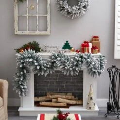 9 Ft. Pre-lit LED Flocked Artificial Christmas Garland With 50 Warm White LED Lights -Christmas Decor Shop nearly natural christmas garland w1310 1f 1000