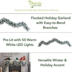 9 Ft. Pre-lit LED Flocked Artificial Christmas Garland With 50 Warm White LED Lights -Christmas Decor Shop nearly natural christmas garland w1310 40 1000