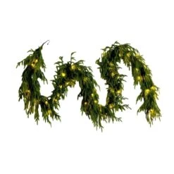 9 Ft. Pre-Lit Artificial Real Touch Norfolk Island Pine Garland With 50-Warm White LED Lights And Natural Look -Christmas Decor Shop nearly natural christmas garland w1394 4f 1000