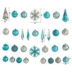 Holiday 3 In. To 6 In. Blue Shatterproof Christmas Tree Ornament Box Set With Reusable Tray (52-Count) -Christmas Decor Shop nearly natural christmas ornament sets d1003 bl c3 1000
