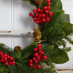 24in. Artificial Unlit Artificial Holiday Wreath With Magnolia Leaf, Berry And Pine 11 24in. Artificial Unlit Artificial Holiday Wreath With Magnolia Leaf, Berry And Pine -Christmas Decor Shop nearly natural christmas wreaths 4264 31 1000