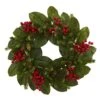 24in. Artificial Unlit Artificial Holiday Wreath With Magnolia Leaf, Berry And Pine -Christmas Decor Shop nearly natural christmas wreaths 4264 64 1000
