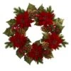 24in. Artificial Unlit Artificial Holiday Wreath With Poinsettia, Berry And Golden Pine Cone -Christmas Decor Shop nearly natural christmas wreaths 4269 64 1000