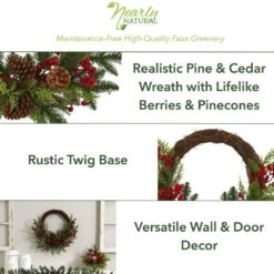 22in. Mixed Pine And Cedar With Berries And Pine Cones Artificial Wreath -Christmas Decor Shop nearly natural christmas wreaths 4360 40 1000