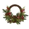 22in. Mixed Pine And Cedar With Berries And Pine Cones Artificial Wreath -Christmas Decor Shop nearly natural christmas wreaths 4360 64 1000