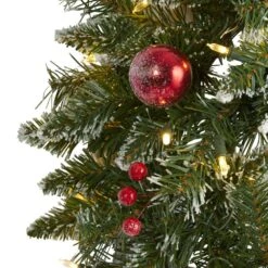 24 In. Pre-Lit Frosted Artificial Christmas Wreath With 50 Warm White LED Lights Ornaments And Berries -Christmas Decor Shop nearly natural christmas wreaths 4455 4f 1000