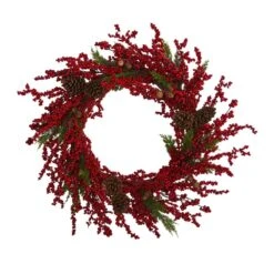 34 In. Cypress Artificial Wreath With Berries And Pine Cones