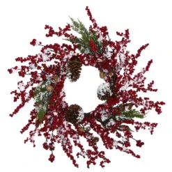 24 In. Frosted Cypress Artificial Wreath With Berries And Pine Cones