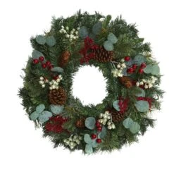 24 In. Eucalyptus And Pine Artificial Wreath With Berries And Pine Cones